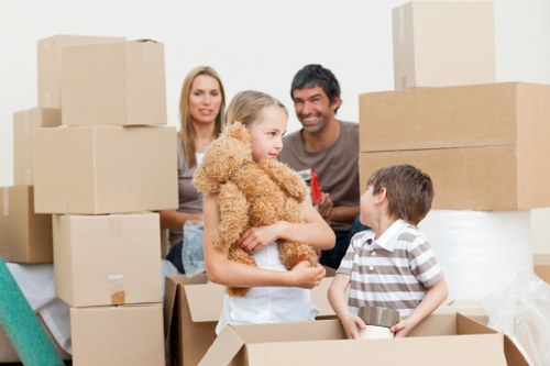 Packed household boxes ready for transport during an Eltham move